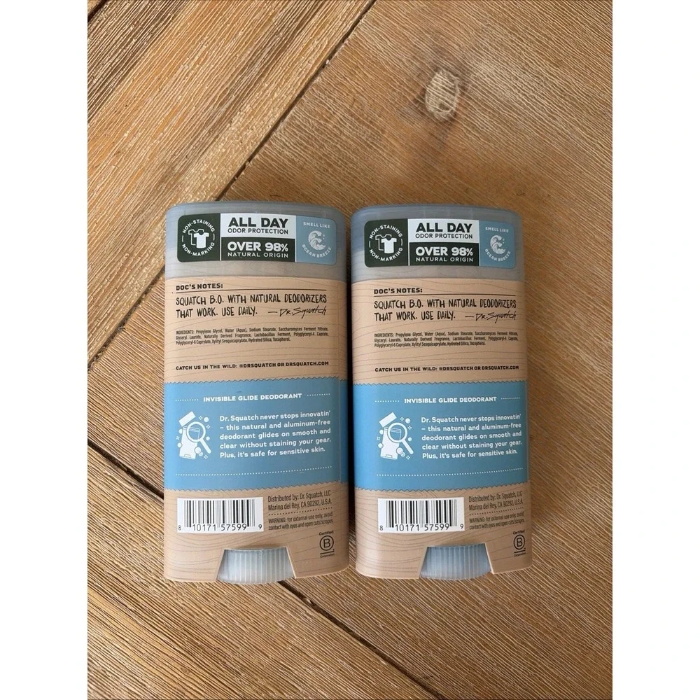 2 Dr. Squatch Men's Coastal Mist Natural Invisible Glide Deodorant 2.65oz